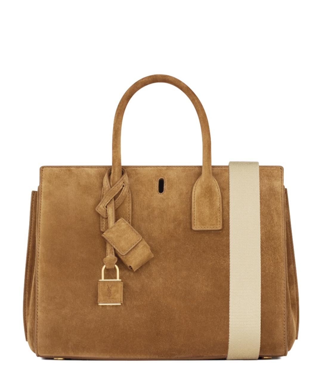 SAINT LAURENT Коричневая замшевая сумка тоут, фото 5