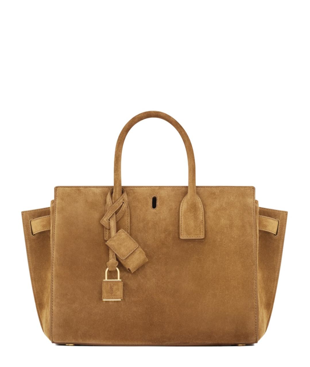 SAINT LAURENT Коричневая замшевая сумка тоут, фото 1