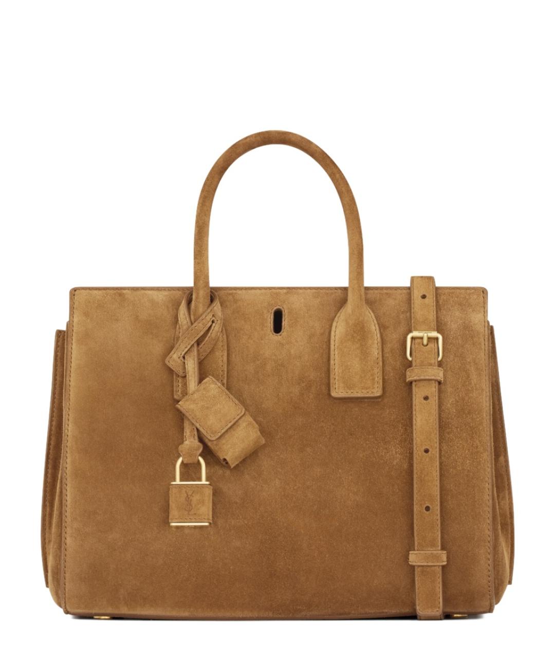 SAINT LAURENT Коричневая замшевая сумка тоут, фото 4