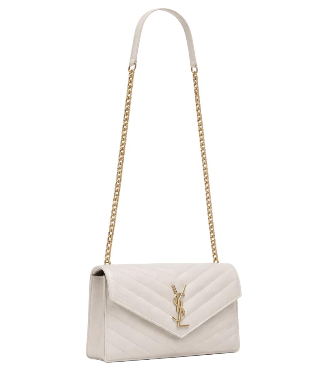 SAINT LAURENT Белая кожаная сумка через плечо, фото 3