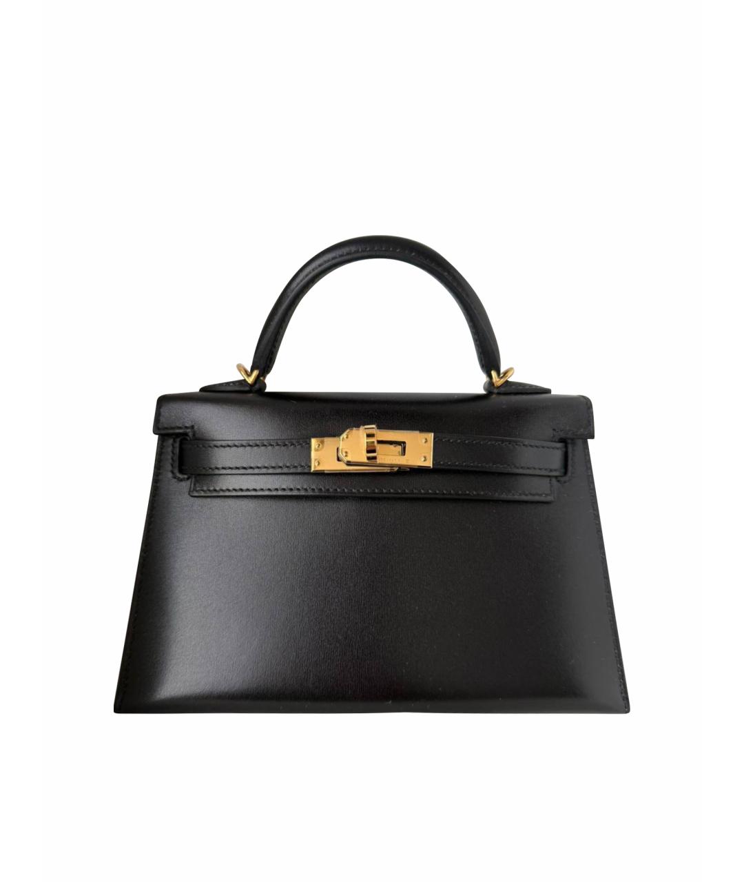 HERMES Черная кожаная сумка с короткими ручками, фото 1