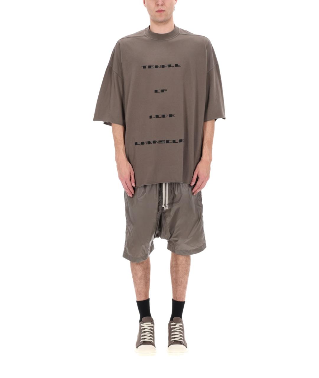 RICK OWENS DRKSHDW Коричневая хлопковая футболка, фото 3