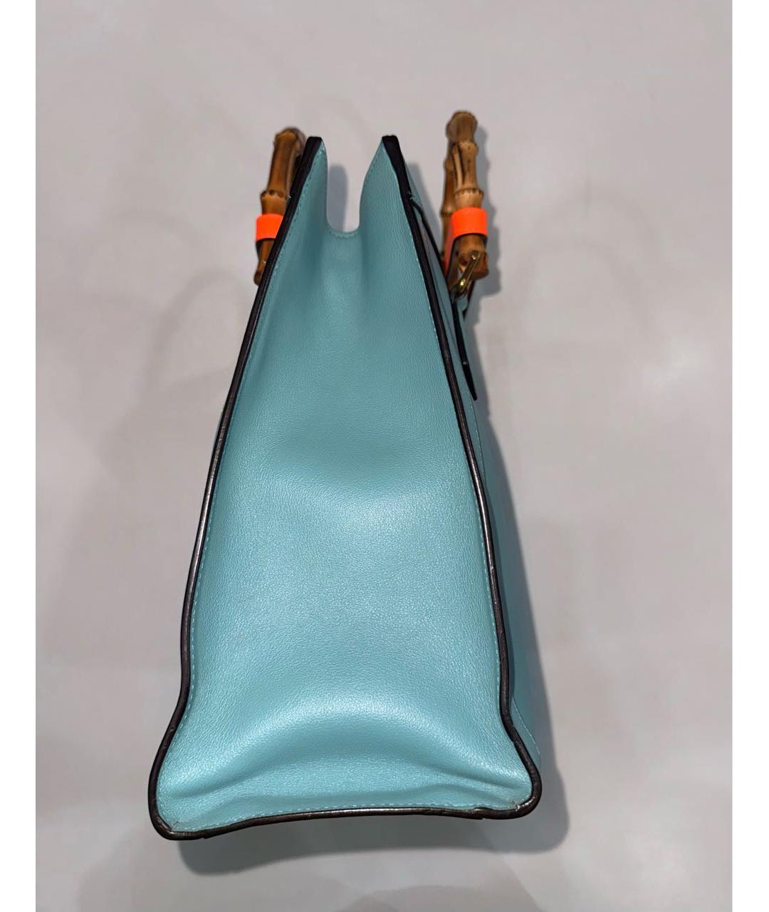 GUCCI Бирюзовая кожаная сумка с короткими ручками, фото 2