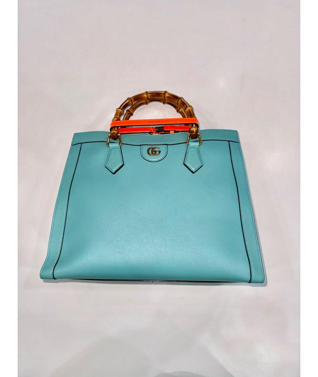 GUCCI Бирюзовая кожаная сумка с короткими ручками, фото 6