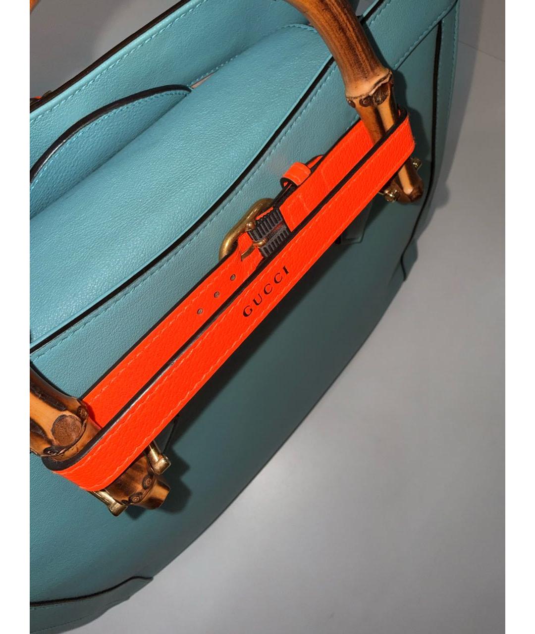 GUCCI Бирюзовая кожаная сумка с короткими ручками, фото 4