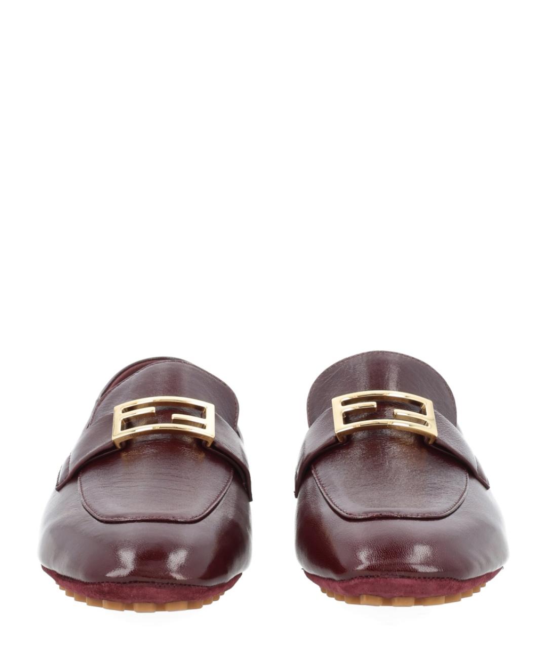 FENDI Бордовые кожаные лоферы, фото 3
