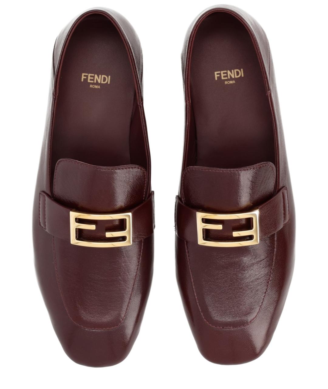 FENDI Бордовые кожаные лоферы, фото 5