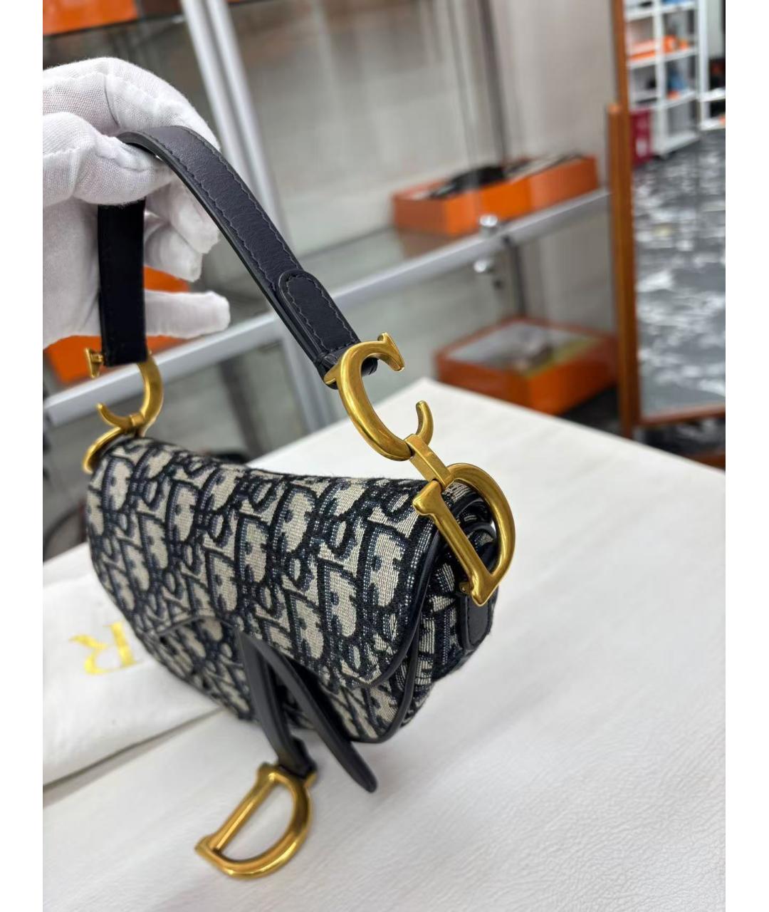 CHRISTIAN DIOR Темно-синяя жаккардовая сумка через плечо, фото 3