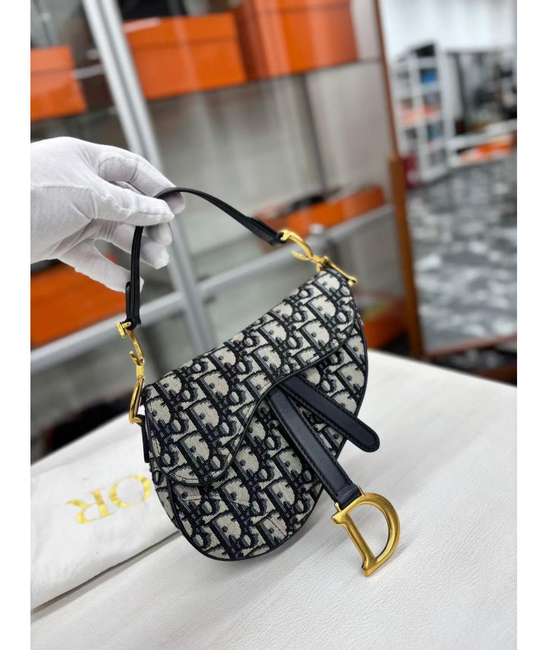 CHRISTIAN DIOR Темно-синяя жаккардовая сумка через плечо, фото 2