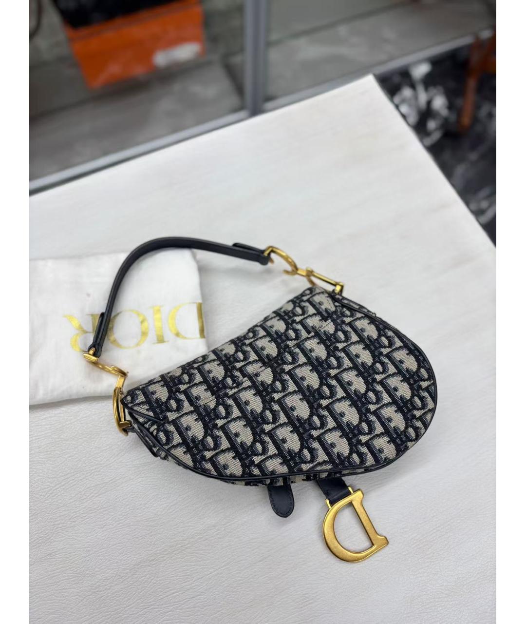 CHRISTIAN DIOR Темно-синяя жаккардовая сумка через плечо, фото 4