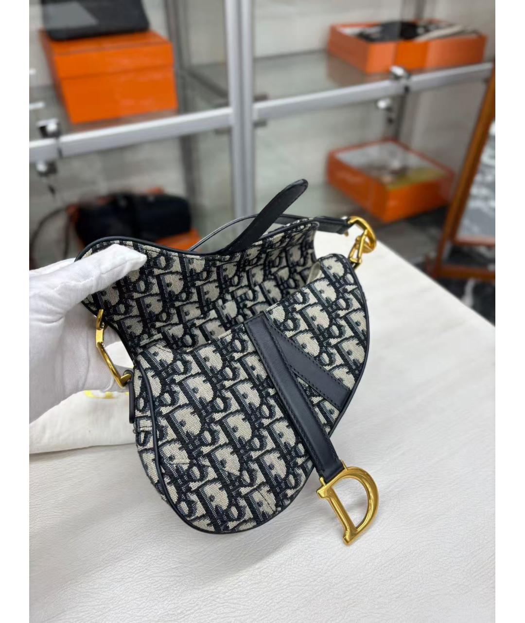 CHRISTIAN DIOR Темно-синяя жаккардовая сумка через плечо, фото 5