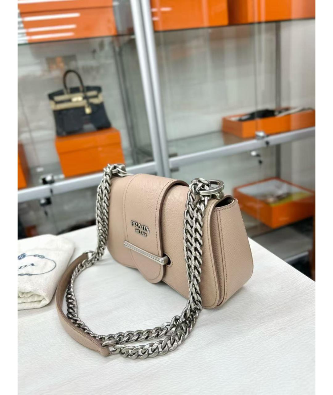 PRADA Бежевая кожаная сумка через плечо, фото 3