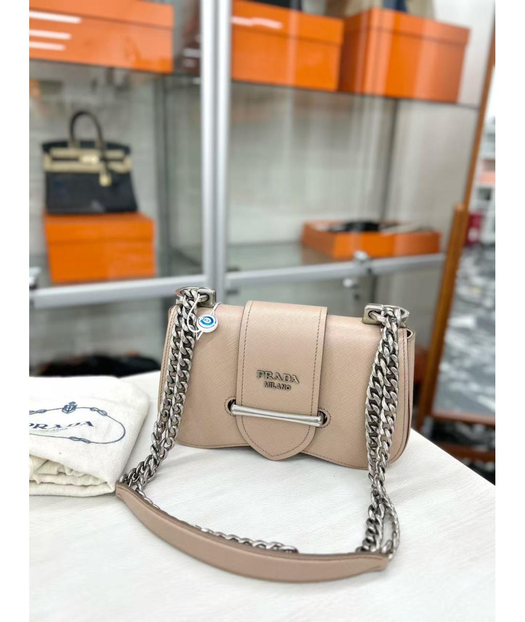 PRADA Бежевая кожаная сумка через плечо, фото 7