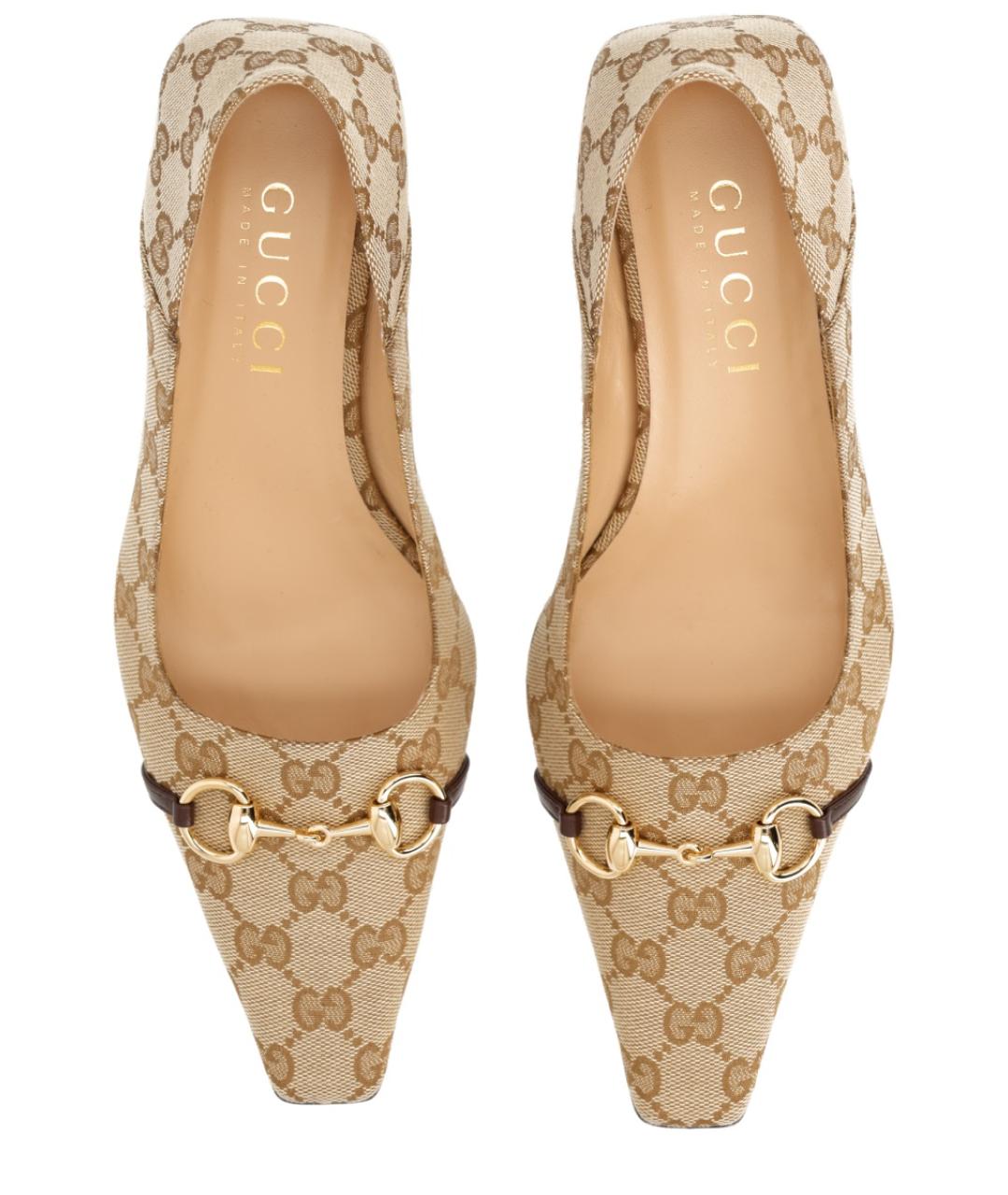 GUCCI Бежевые текстильные туфли, фото 5