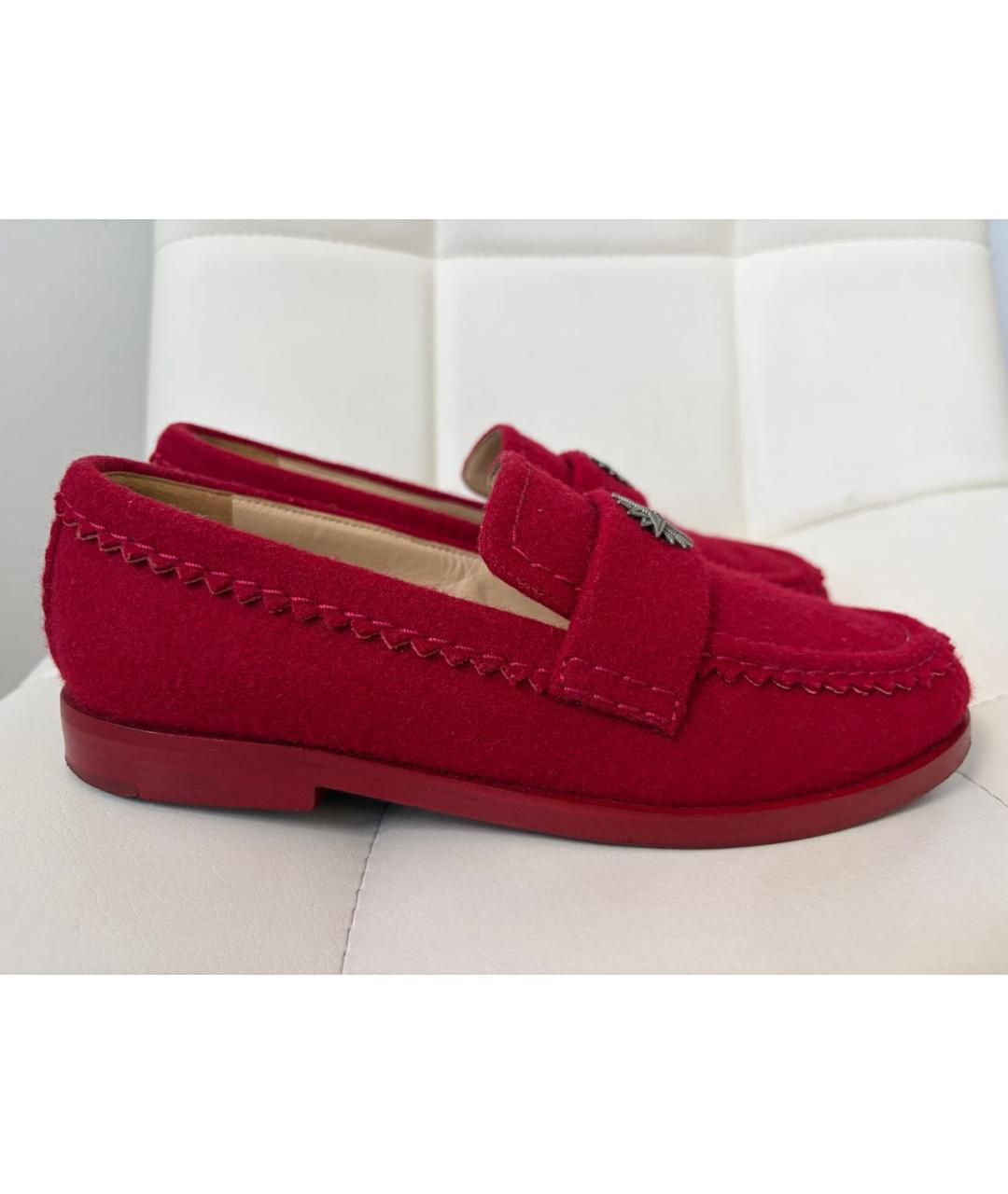 CHANEL Красные текстильные лоферы, фото 5