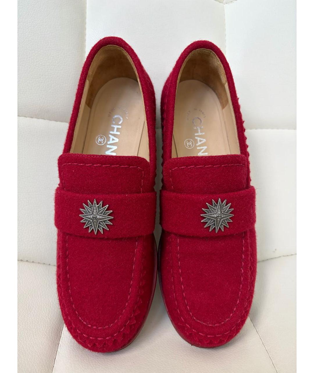 CHANEL Красные текстильные лоферы, фото 3