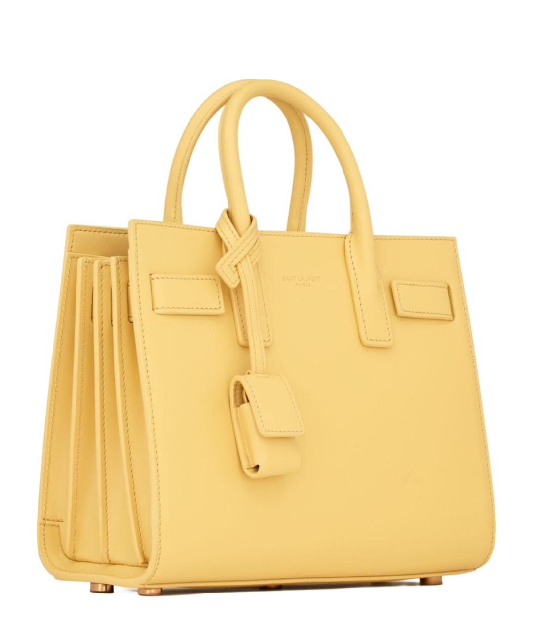 SAINT LAURENT Желтая кожаная сумка тоут, фото 3