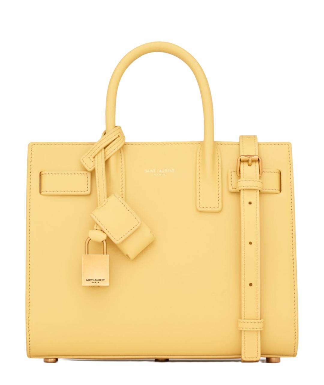SAINT LAURENT Желтая кожаная сумка тоут, фото 1