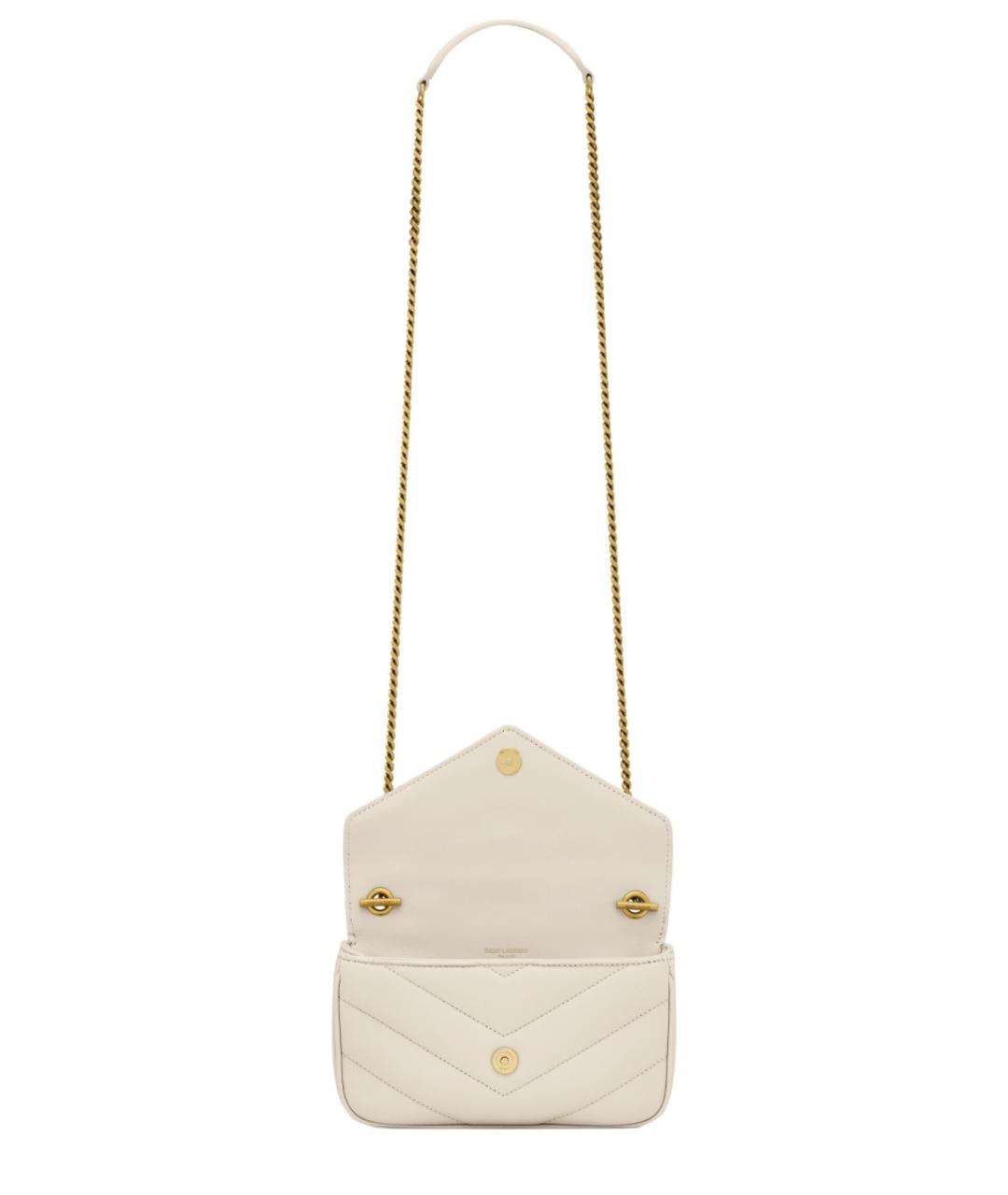 SAINT LAURENT Бежевая кожаная сумка через плечо, фото 5