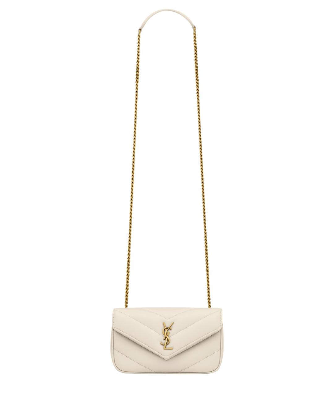 SAINT LAURENT Бежевая кожаная сумка через плечо, фото 1