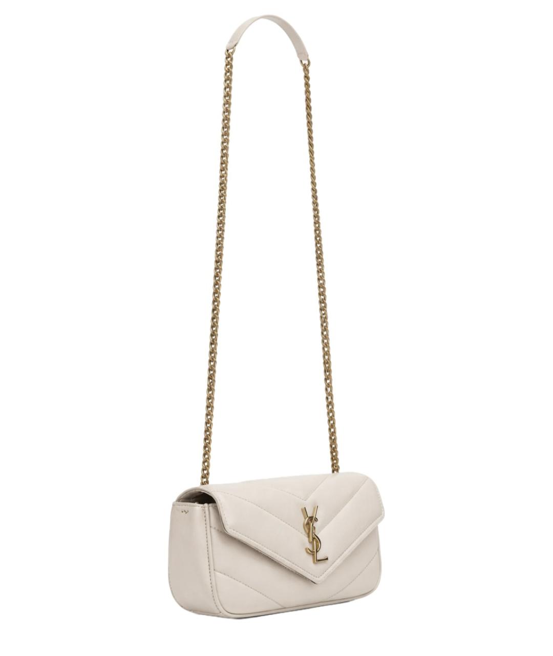 SAINT LAURENT Бежевая кожаная сумка через плечо, фото 4