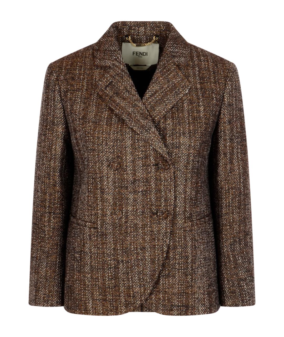 FENDI Коричневый шерстяной жакет/пиджак, фото 1