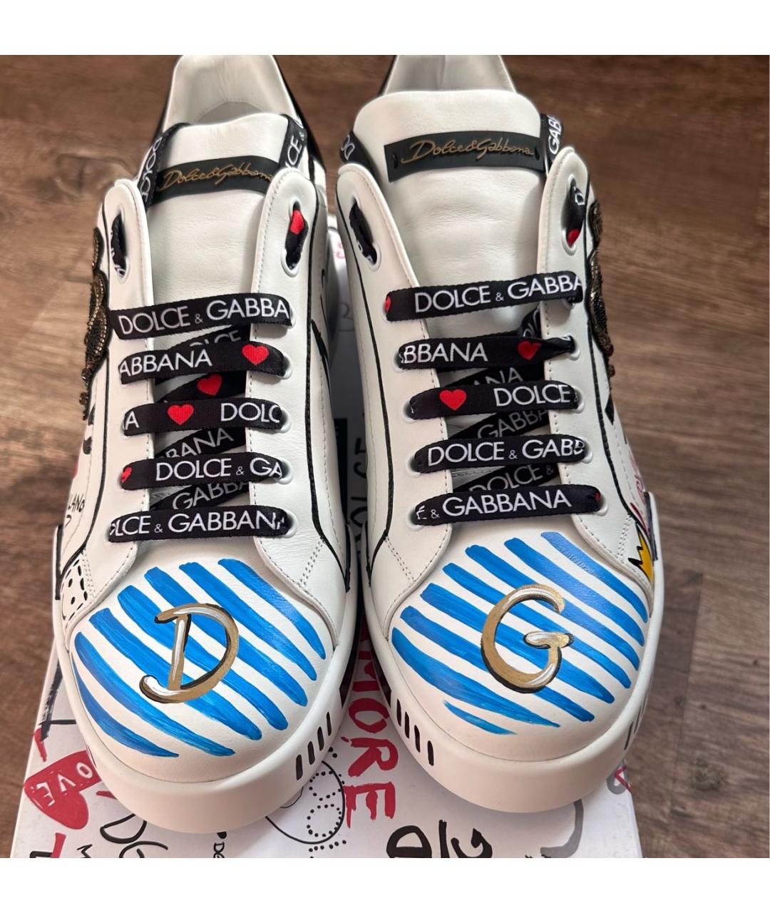 DOLCE&GABBANA Белые кожаные низкие кроссовки / кеды, фото 3