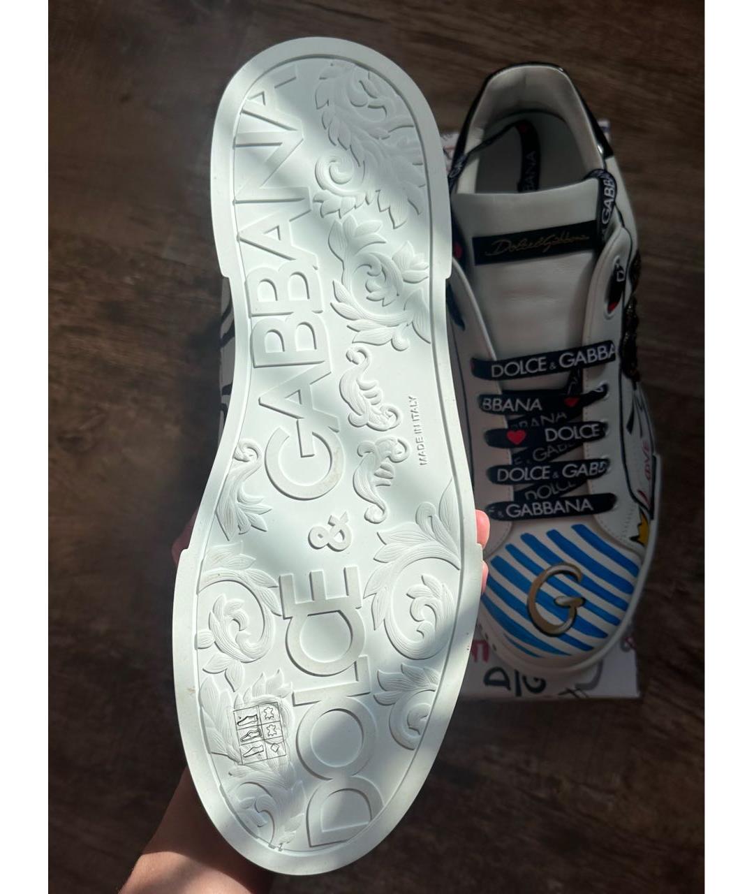 DOLCE&GABBANA Белые кожаные низкие кроссовки / кеды, фото 4