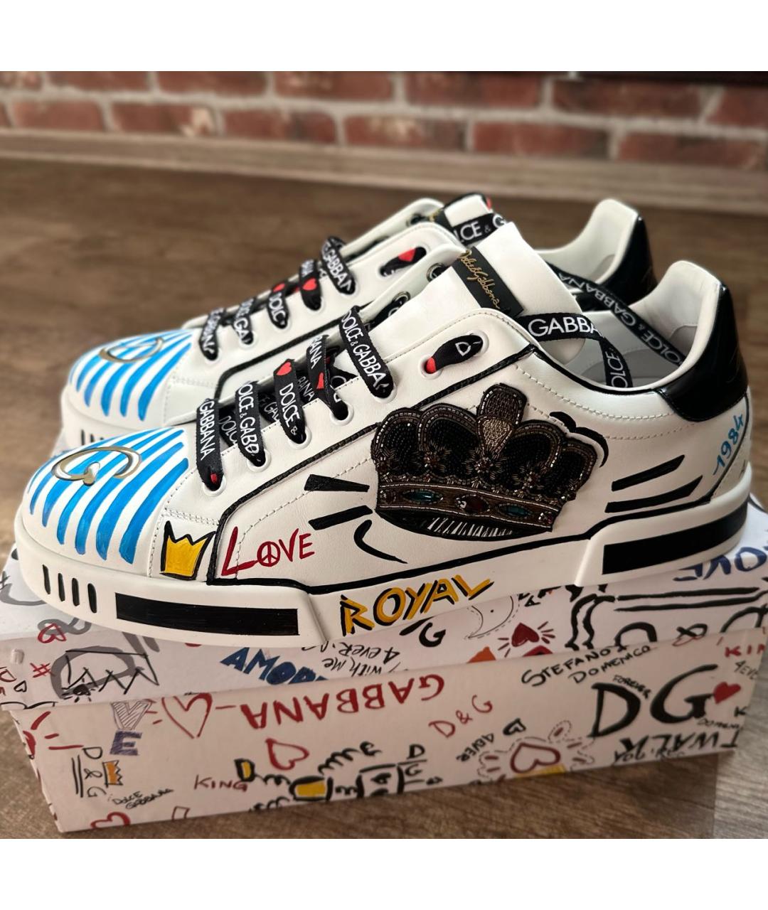 DOLCE&GABBANA Белые кожаные низкие кроссовки / кеды, фото 5