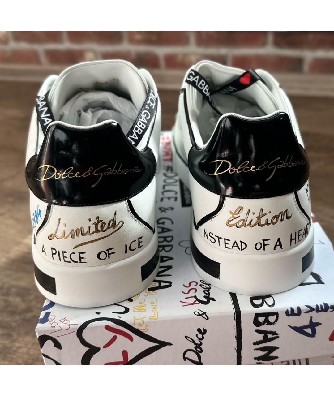 DOLCE&GABBANA Белые кожаные низкие кроссовки / кеды, фото 2