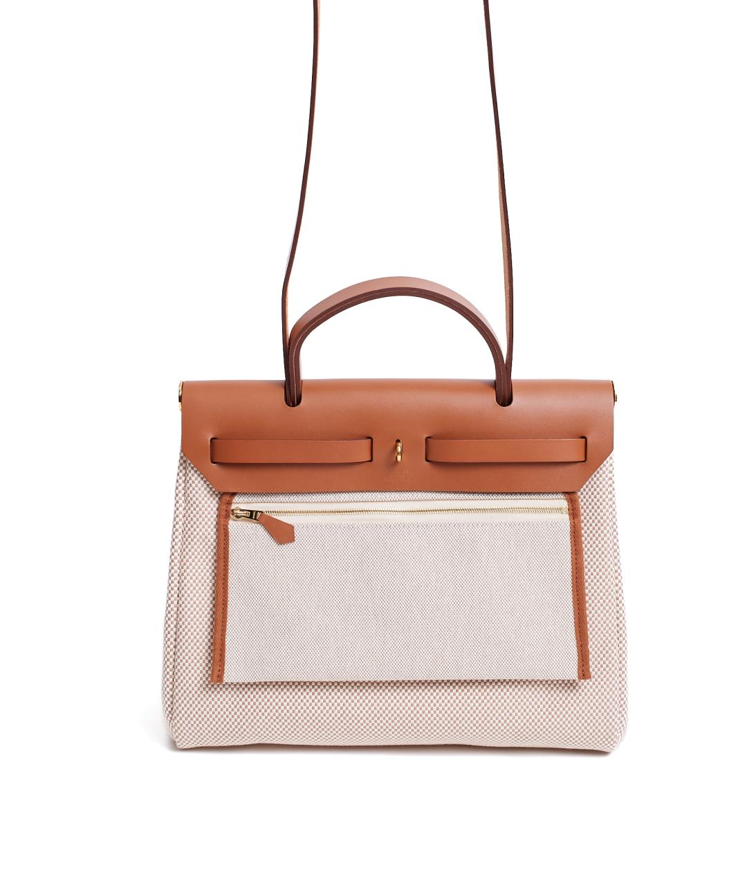 HERMES Бежевая тканевая сумка с короткими ручками, фото 3