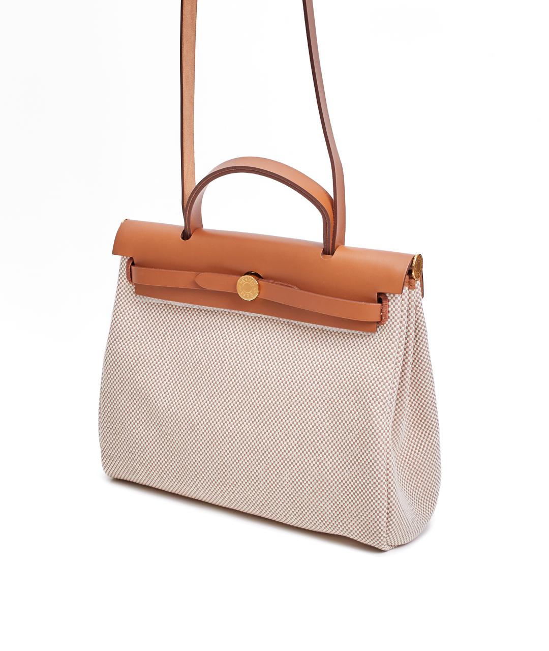 HERMES Бежевая тканевая сумка с короткими ручками, фото 2