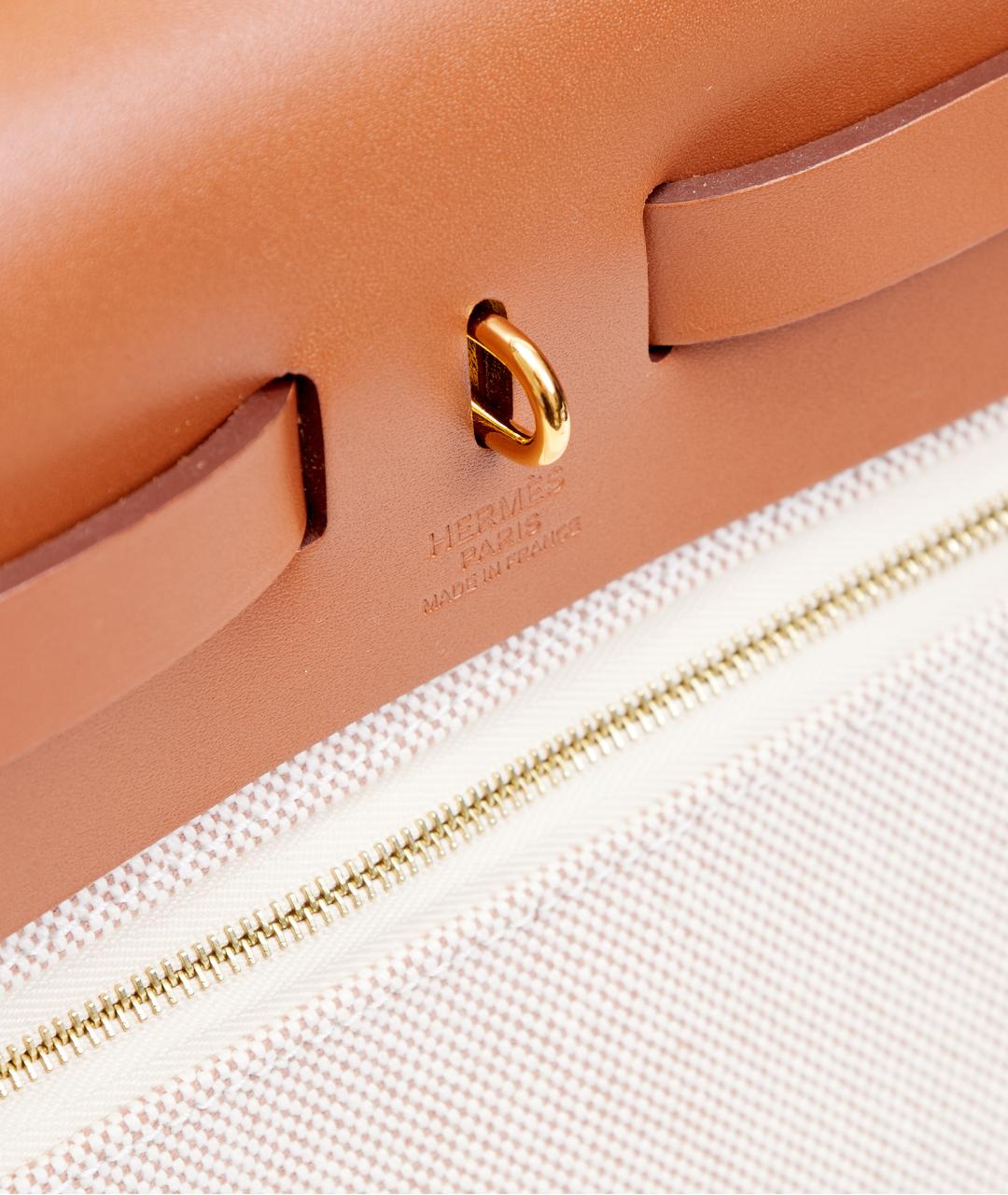 HERMES Бежевая тканевая сумка с короткими ручками, фото 5