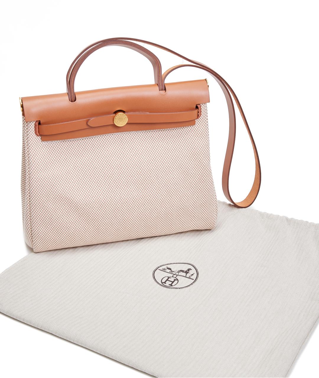 HERMES Бежевая тканевая сумка с короткими ручками, фото 7