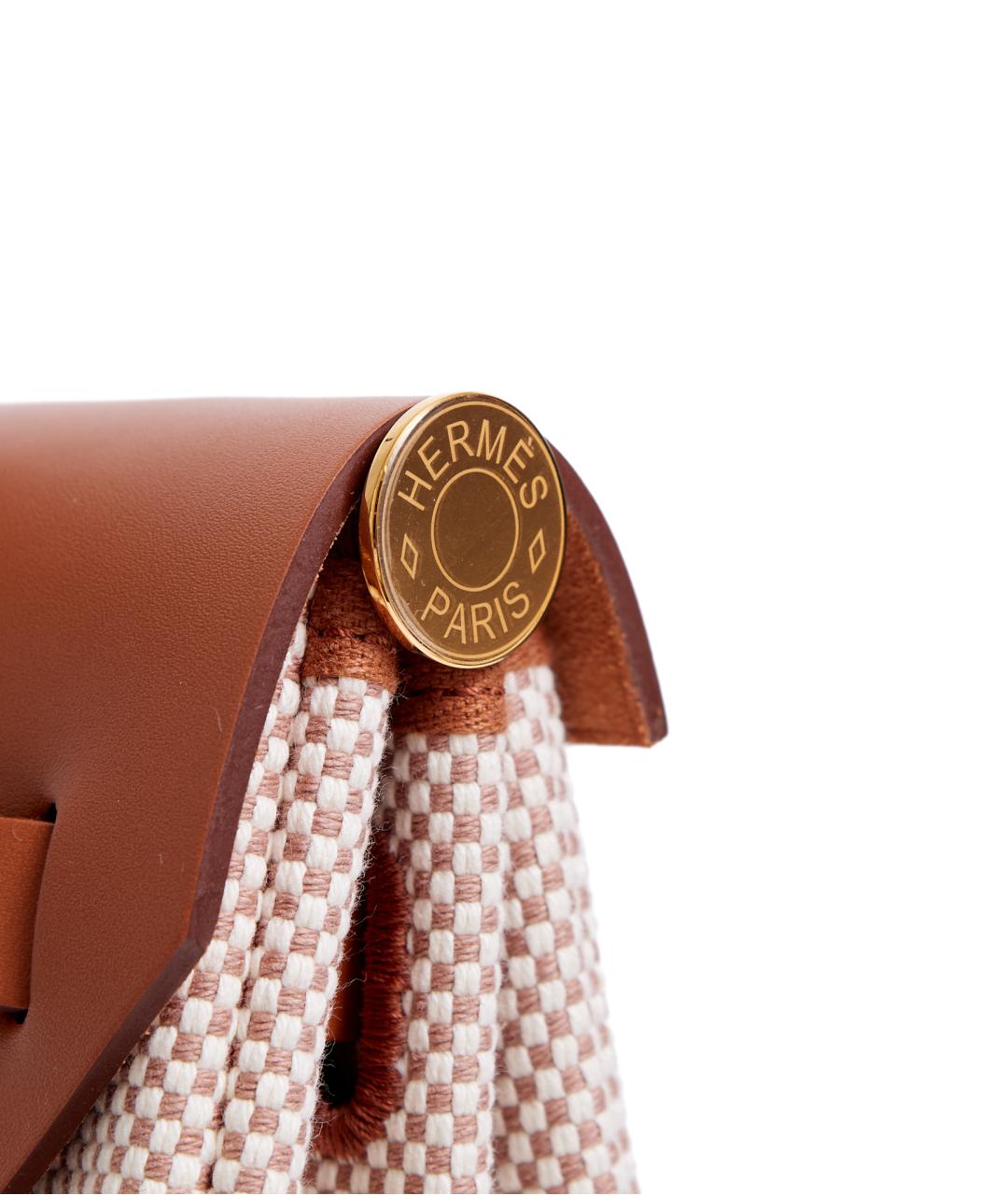 HERMES Бежевая тканевая сумка с короткими ручками, фото 6