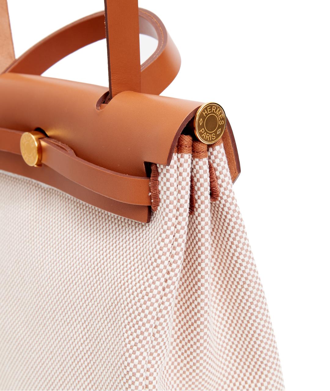 HERMES Бежевая тканевая сумка с короткими ручками, фото 4