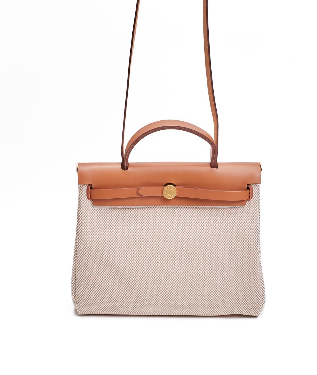 HERMES Бежевая тканевая сумка с короткими ручками, фото 1