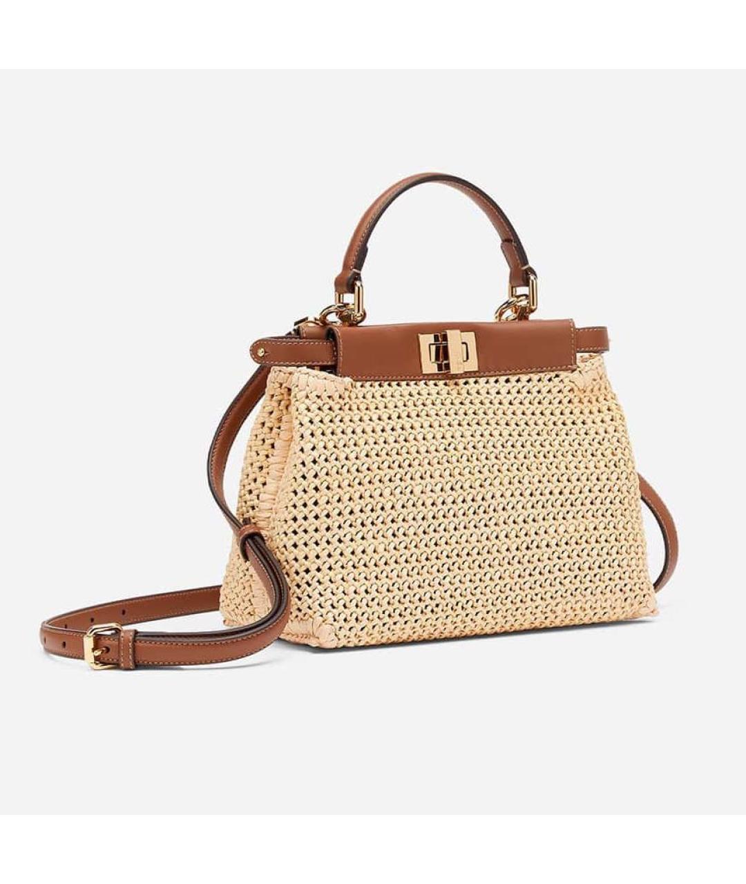 FENDI Бежевая пелетеная сумка с короткими ручками, фото 9