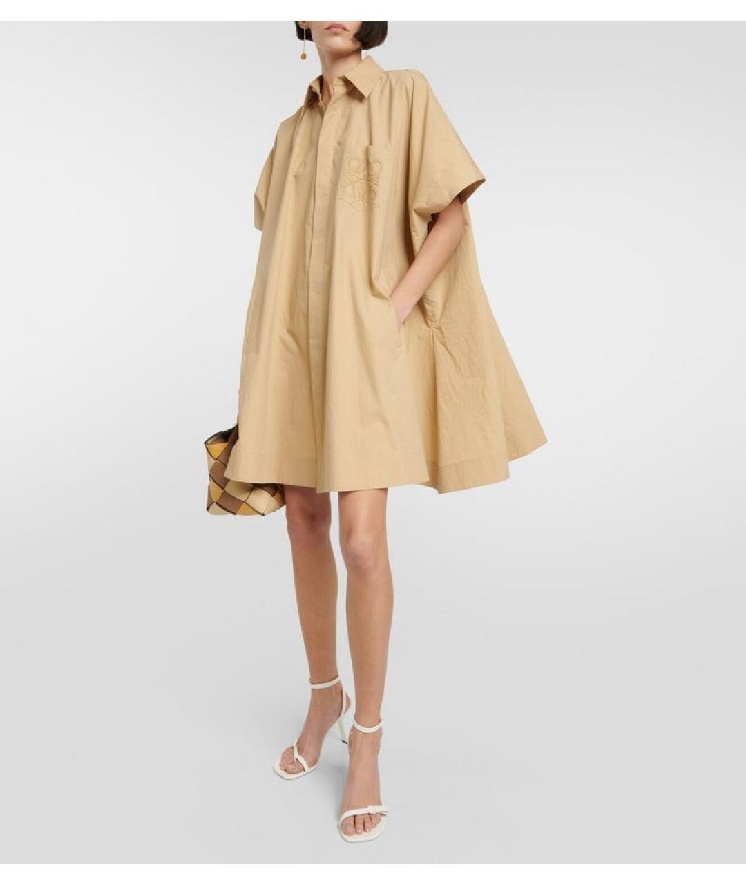 LOEWE Горчичное хлопковое повседневное платье, фото 2