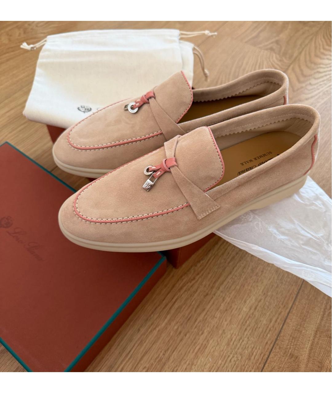 LORO PIANA Бежевые замшевые лоферы, фото 8