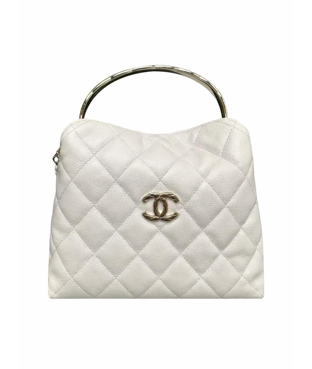 CHANEL Белая кожаная сумка с короткими ручками, фото 1