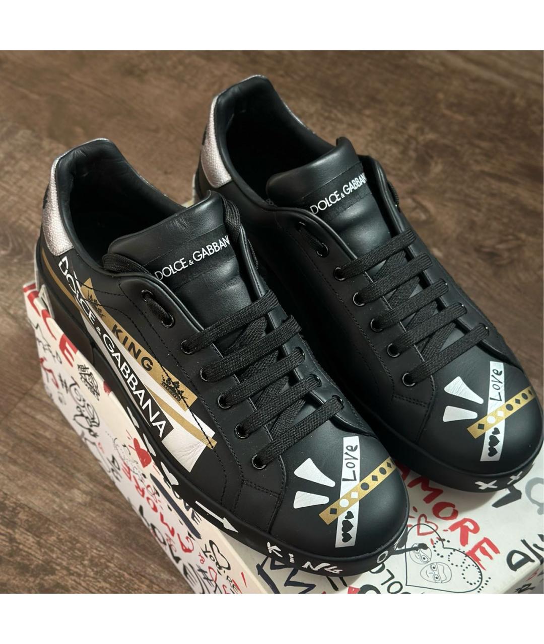 DOLCE&GABBANA Черные кожаные низкие кроссовки / кеды, фото 5