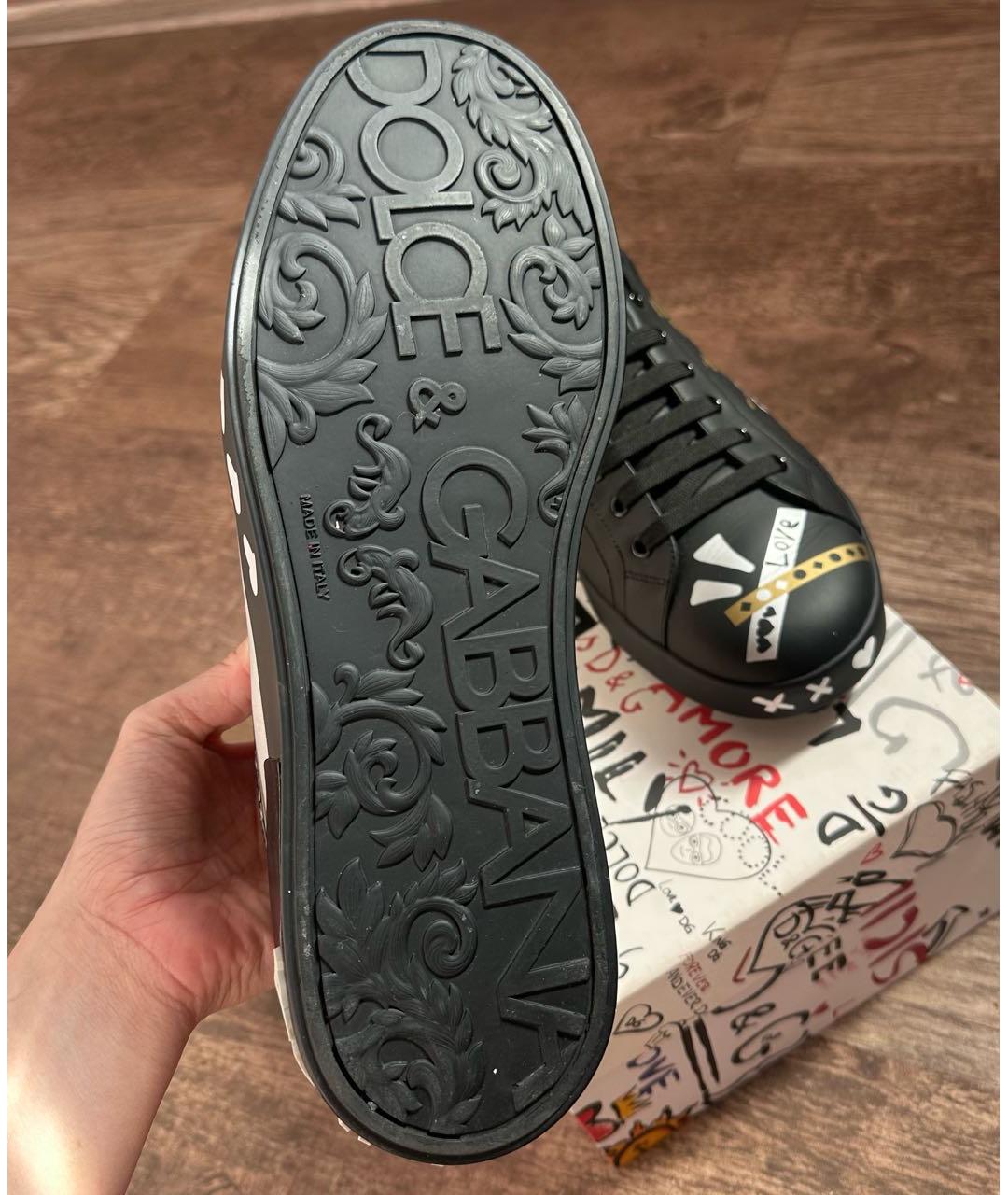 DOLCE&GABBANA Черные кожаные низкие кроссовки / кеды, фото 4