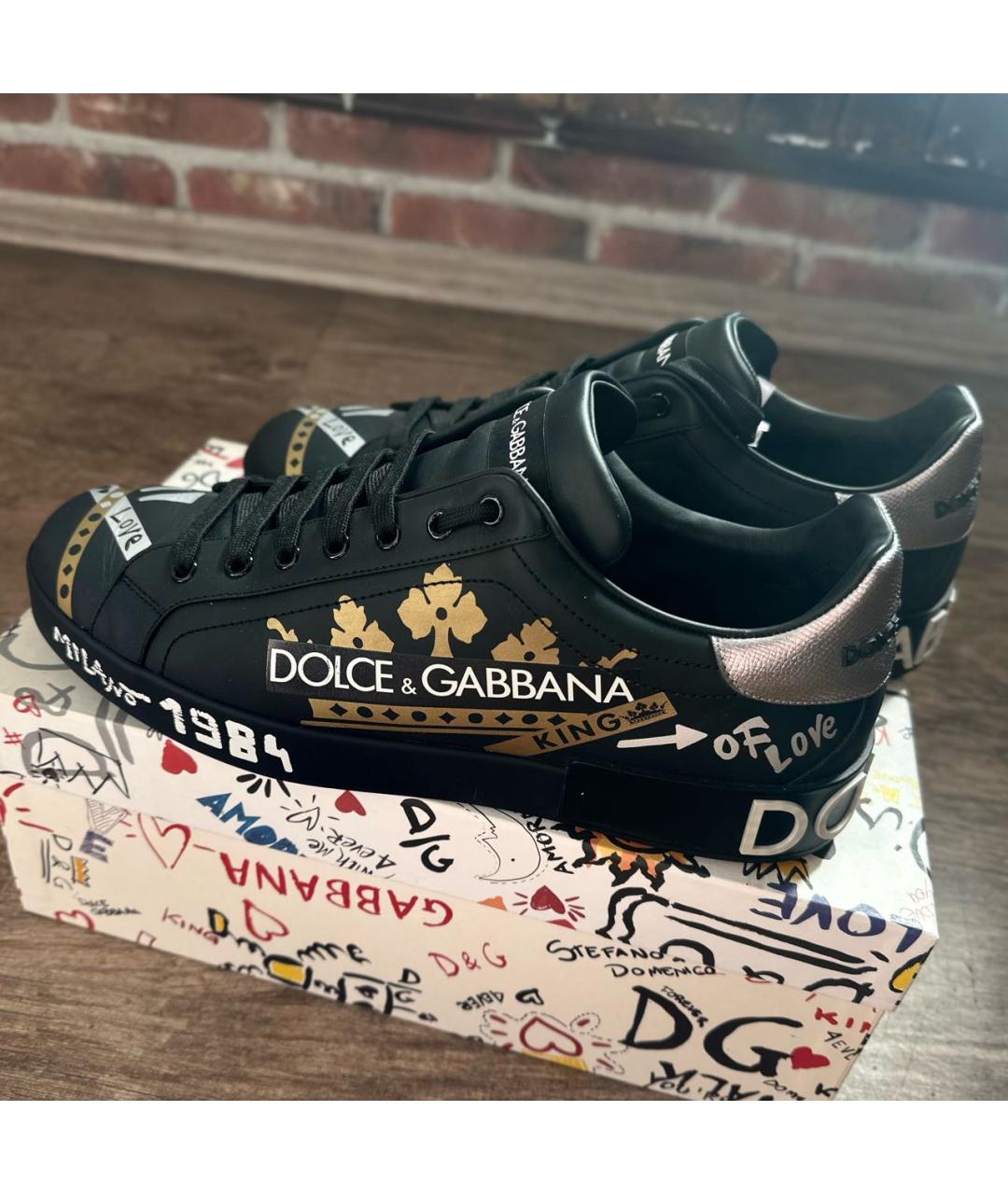 DOLCE&GABBANA Черные кожаные низкие кроссовки / кеды, фото 2