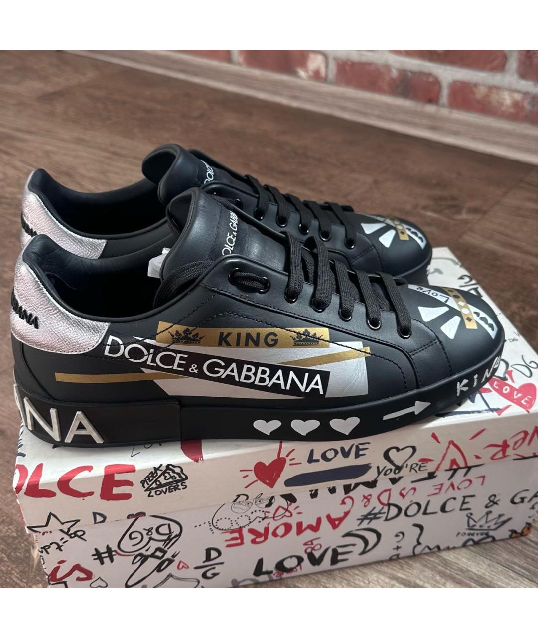 DOLCE&GABBANA Черные кожаные низкие кроссовки / кеды, фото 6