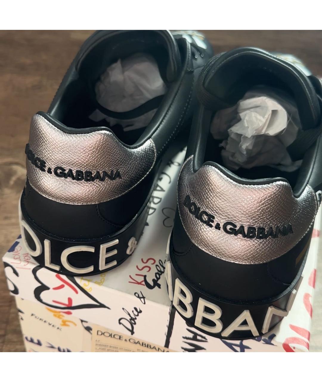 DOLCE&GABBANA Черные кожаные низкие кроссовки / кеды, фото 3