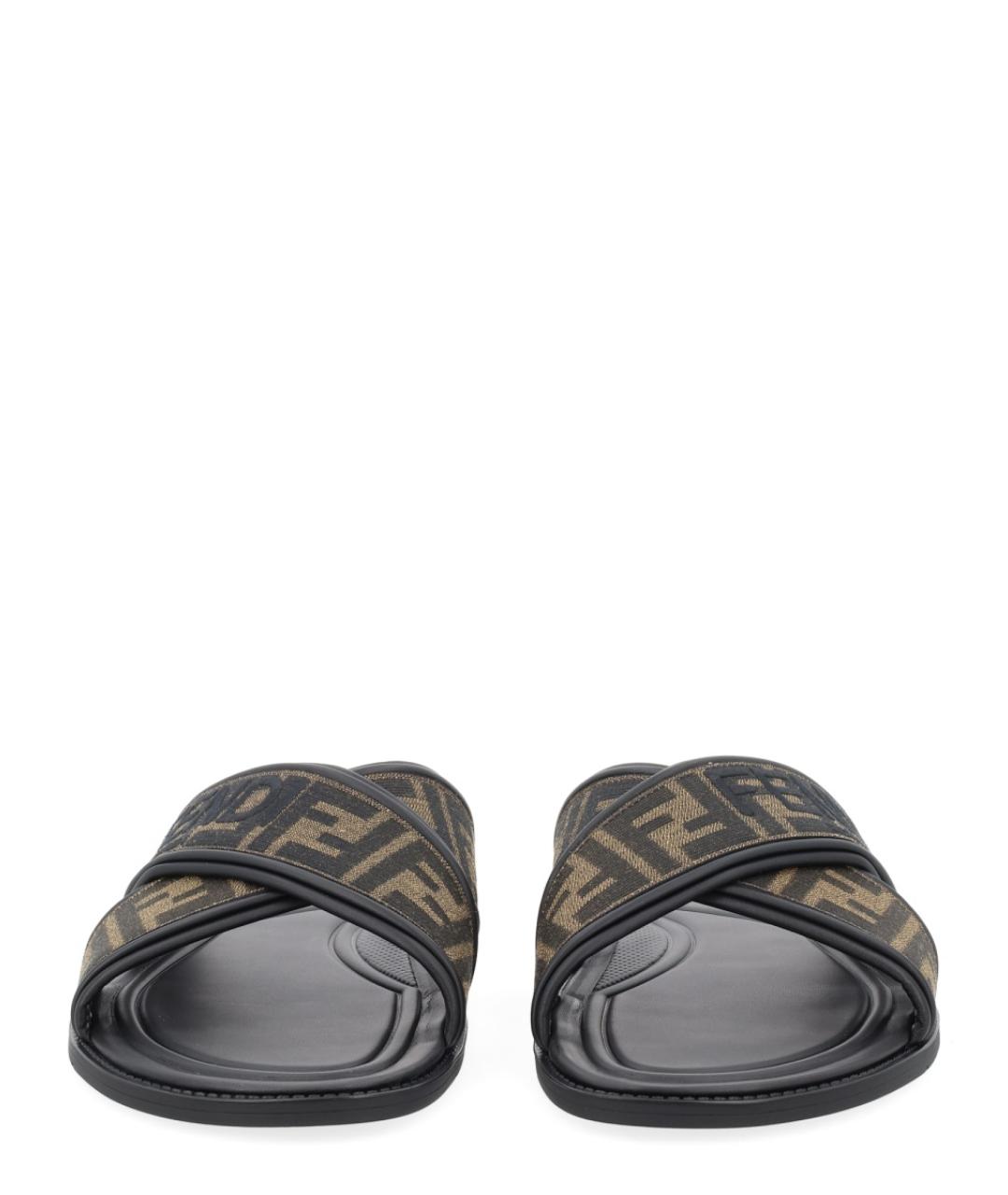 FENDI Коричневые текстильные шлепанцы, фото 3