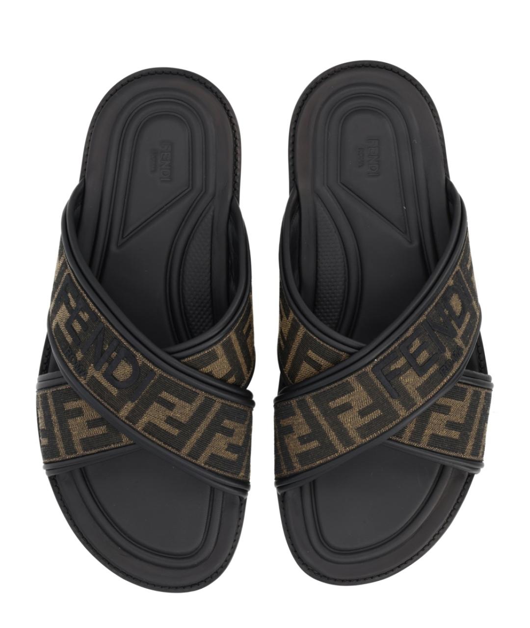 FENDI Коричневые текстильные шлепанцы, фото 6