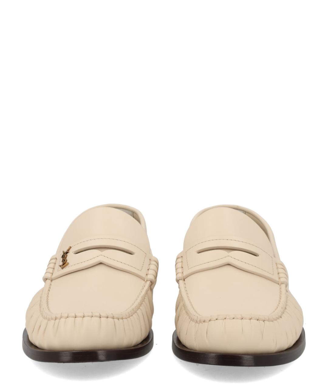 SAINT LAURENT Бежевые кожаные лоферы, фото 3
