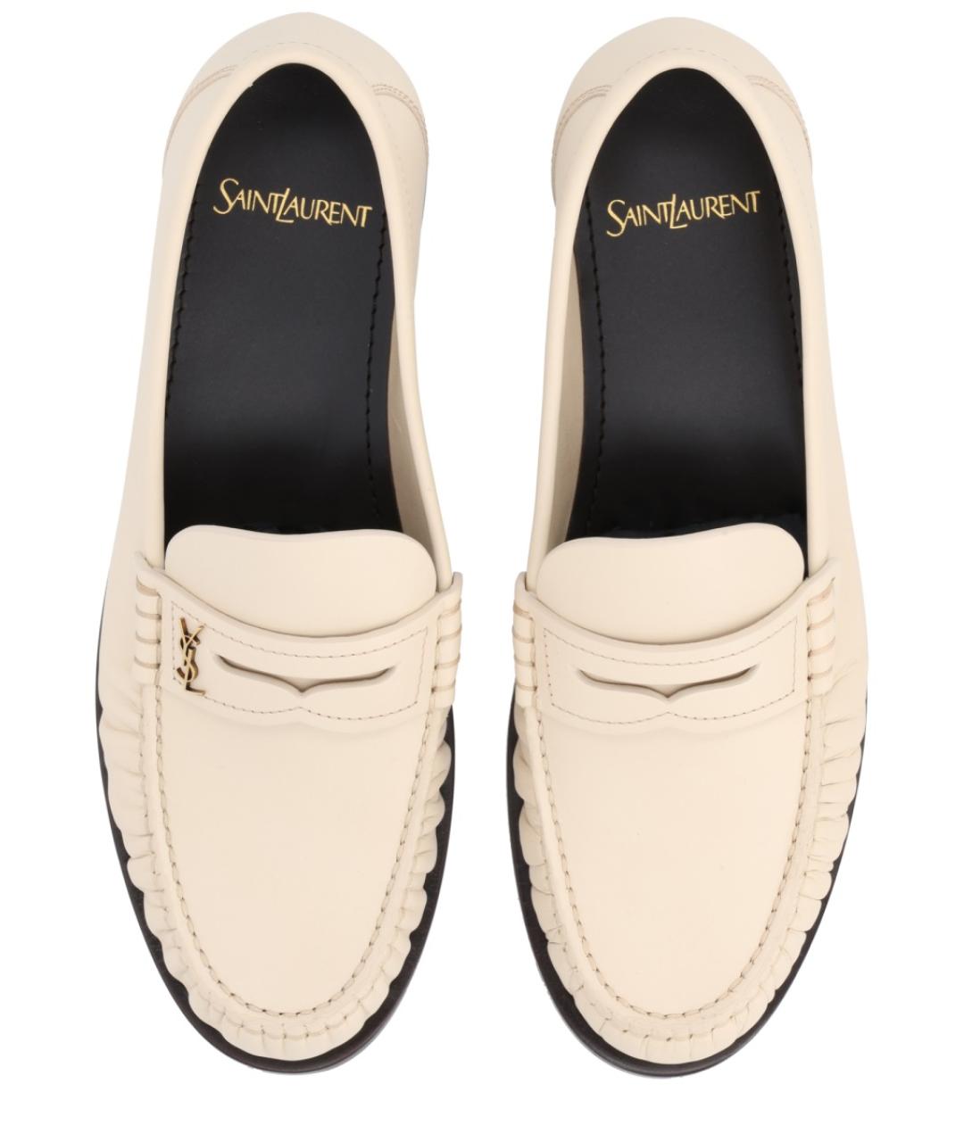 SAINT LAURENT Бежевые кожаные лоферы, фото 5